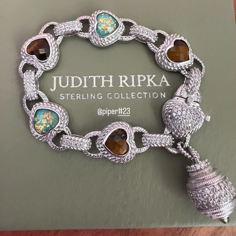Judith Ripka Turquoise & Tigers Eye Doublet Heart-shaped Bracelet - Picture 3 of 11